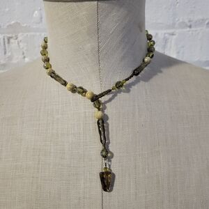 Green & Yellow Toned Beaded Necklace with Pendant